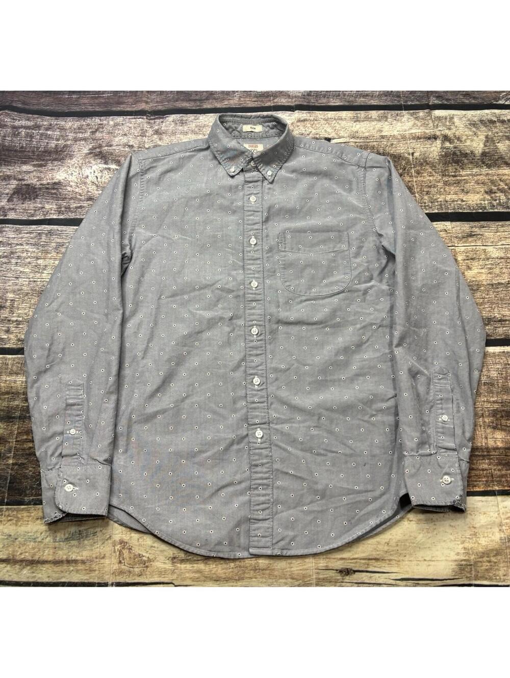 J Crew Shirt Mens Small Cotton Oxford Button Down Floral Gray